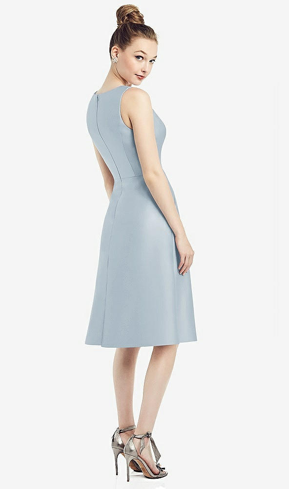 Back View - Mist Sleeveless V-Neck Satin Midi Dress with Pockets