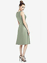 Rear View Thumbnail - Sage Sleeveless V-Neck Satin Midi Dress with Pockets