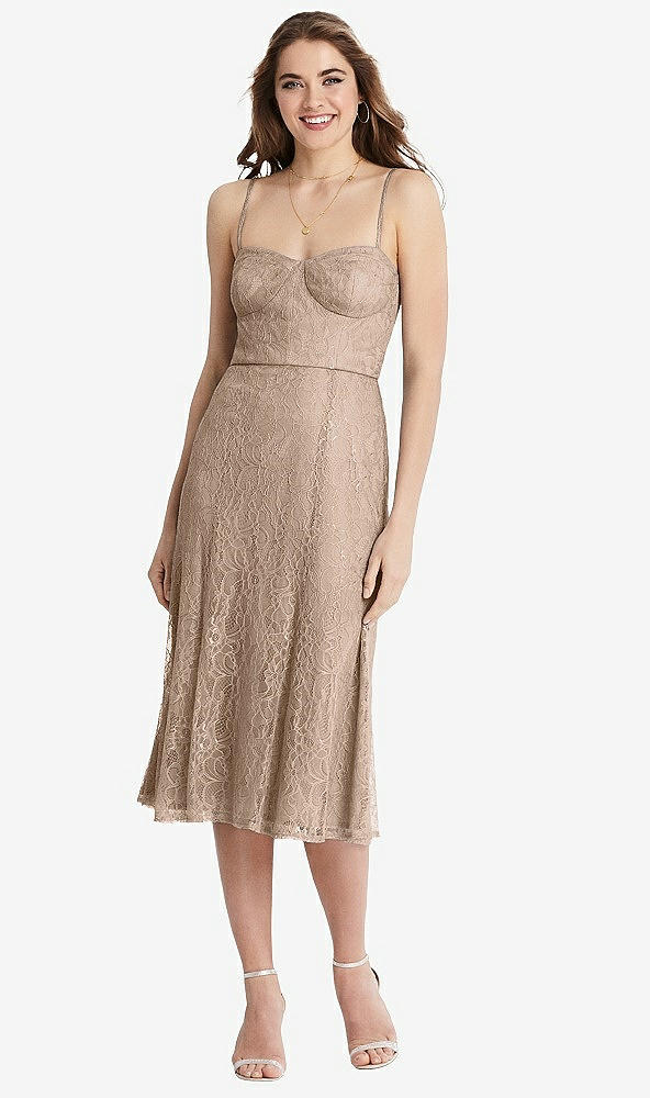 Front View - Topaz Lace Bustier Midi Dress with Spaghetti Straps