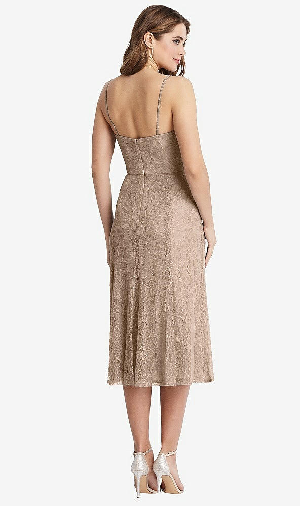 Back View - Topaz Lace Bustier Midi Dress with Spaghetti Straps