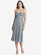 Front View Thumbnail - Platinum Lace Bustier Midi Dress with Spaghetti Straps