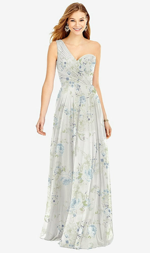 Front View - Bleu Garden One-Shoulder Draped Chiffon Maxi Dress - Dani