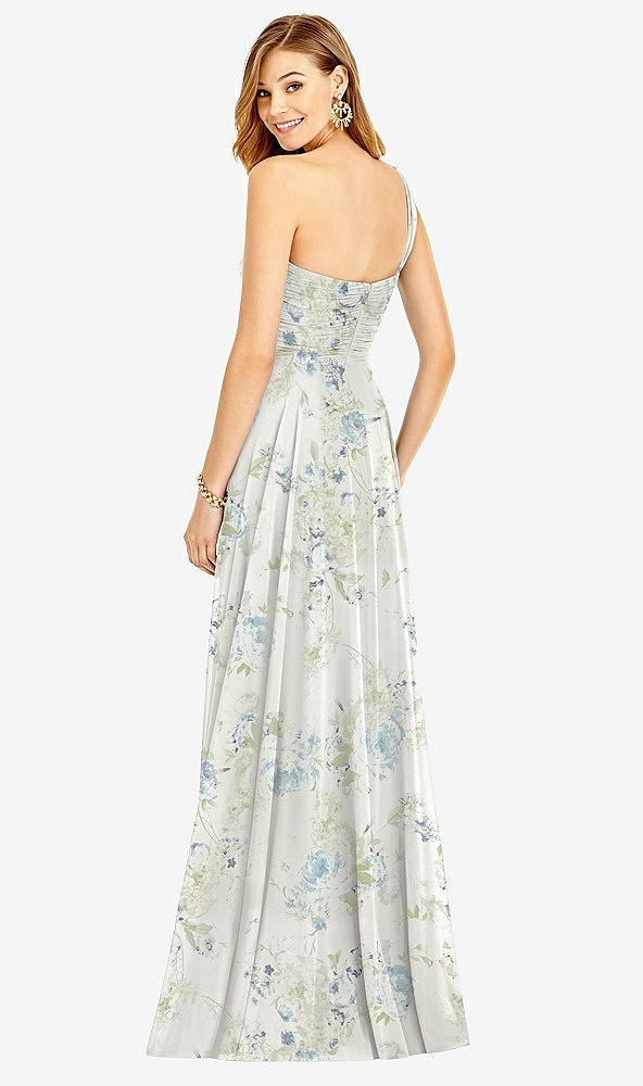 Back View - Bleu Garden One-Shoulder Draped Chiffon Maxi Dress - Dani