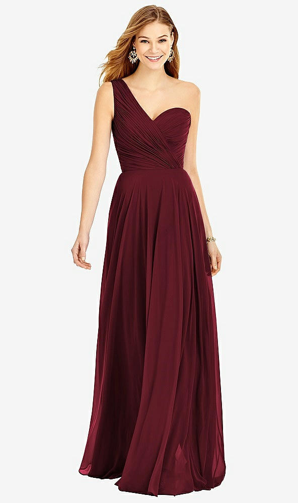 Front View - Cabernet One-Shoulder Draped Chiffon Maxi Dress - Dani