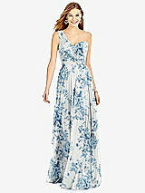 Front View Thumbnail - Cottage Rose Dusk Blue One-Shoulder Draped Chiffon Maxi Dress - Dani