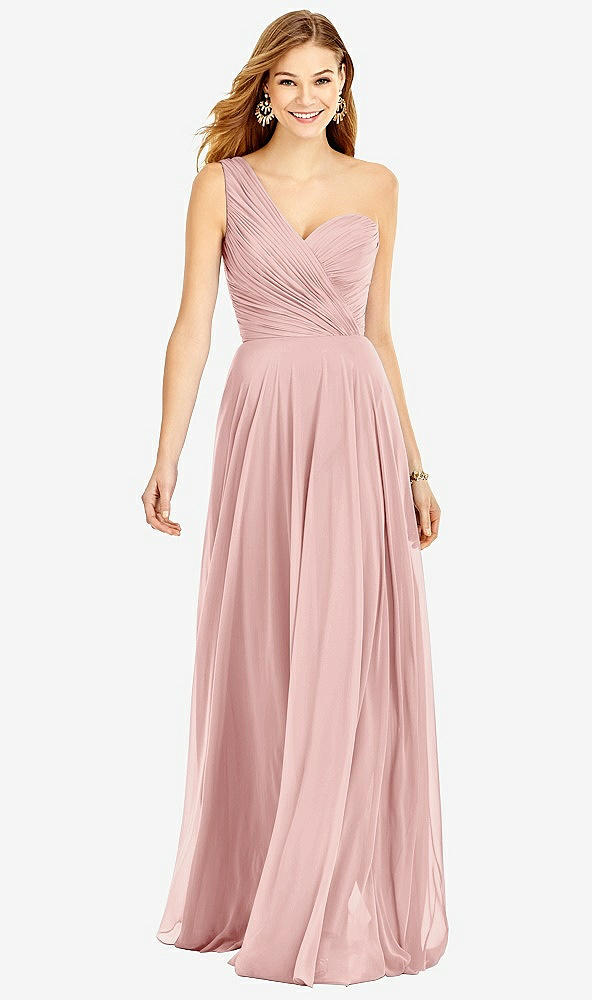 Front View - Rose One-Shoulder Draped Chiffon Maxi Dress - Dani