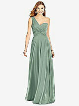 Front View Thumbnail - Seagrass One-Shoulder Draped Chiffon Maxi Dress - Dani