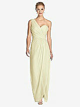 Front View Thumbnail - Butter Yellow One-Shoulder Draped Maxi Dress with Front Slit - Aeryn