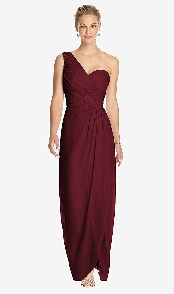 Front View - Cabernet One-Shoulder Draped Maxi Dress with Front Slit - Aeryn
