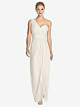 Front View Thumbnail - Ivory One-Shoulder Draped Maxi Dress with Front Slit - Aeryn