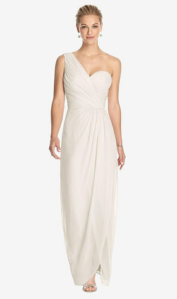 Front View - Ivory One-Shoulder Draped Maxi Dress with Front Slit - Aeryn
