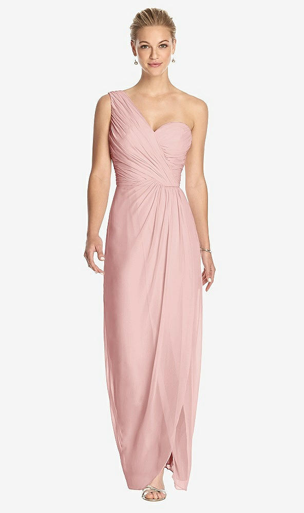 Front View - Rose One-Shoulder Draped Maxi Dress with Front Slit - Aeryn