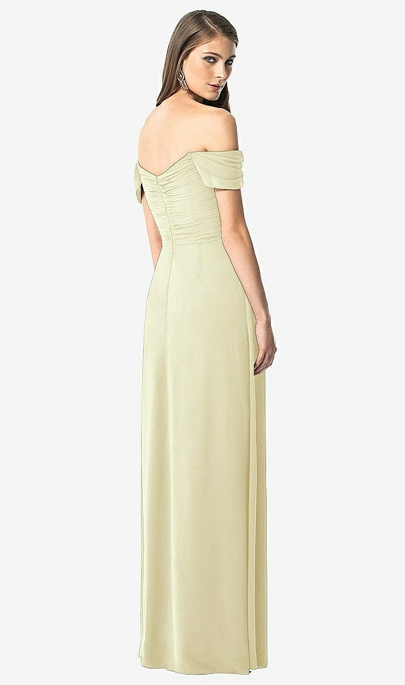 Back View - Butter Yellow Off-the-Shoulder Ruched Chiffon Maxi Dress - Alessia