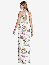 Front View Thumbnail - Butterfly Botanica Ivory V-Neck Halter Chiffon Maxi Dress - Taryn