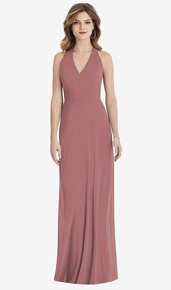 Back View - Rosewood V-Neck Halter Chiffon Maxi Dress - Taryn