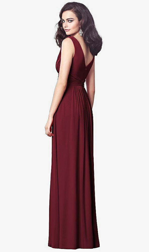 Back View - Cabernet Draped V-Neck Shirred Chiffon Maxi Dress