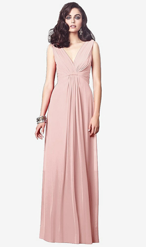 Front View - Rose Draped V-Neck Shirred Chiffon Maxi Dress
