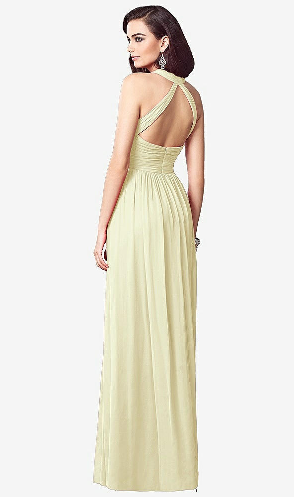 Back View - Butter Yellow Ruched Halter Open-Back Maxi Dress - Jada
