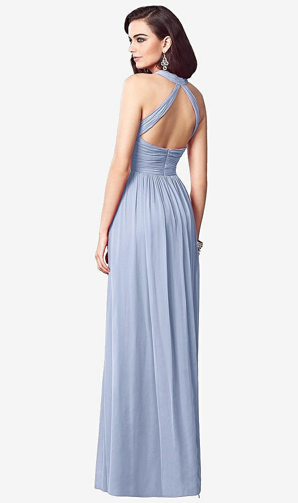 Back View - Sky Blue Ruched Halter Open-Back Maxi Dress - Jada