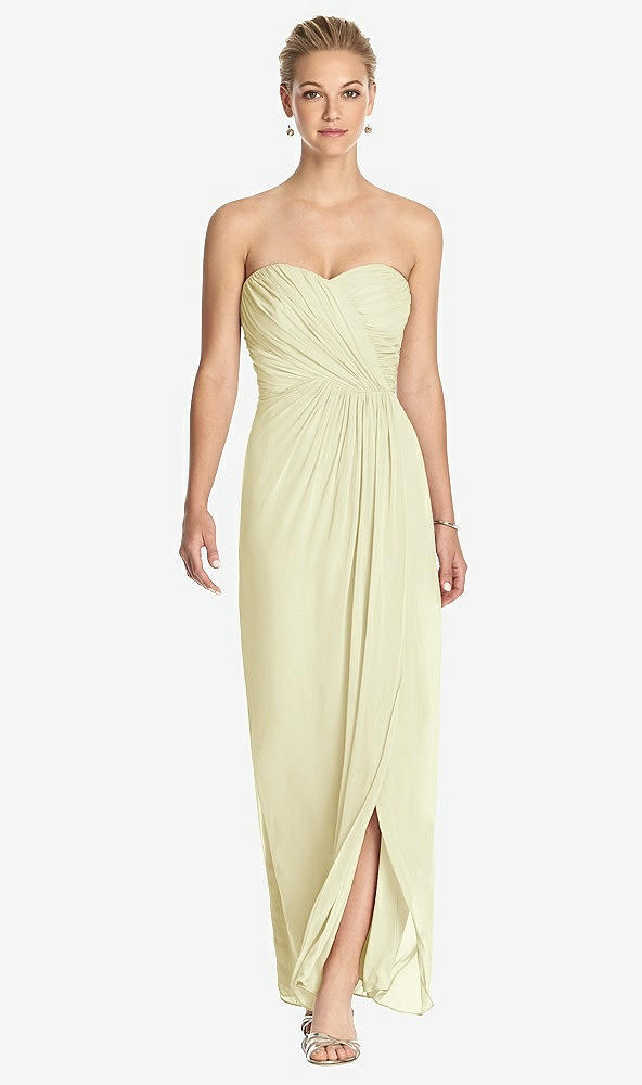 Front View - Butter Yellow Strapless Draped Chiffon Maxi Dress - Lila