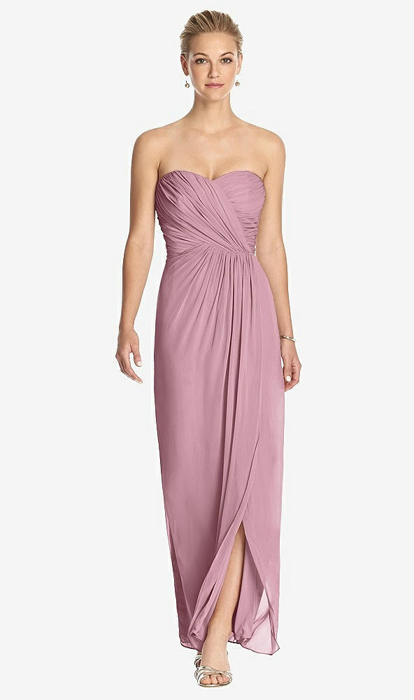 Front View - Dusty Pink Strapless Draped Chiffon Maxi Dress - Lila