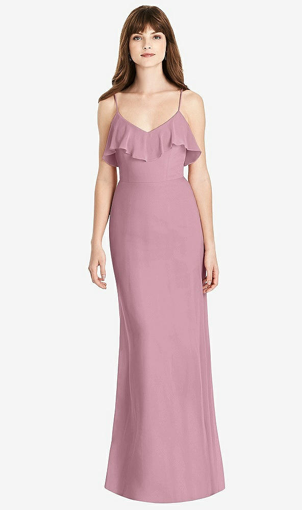 Front View - Dusty Pink Ruffle-Trimmed Backless Maxi Dress