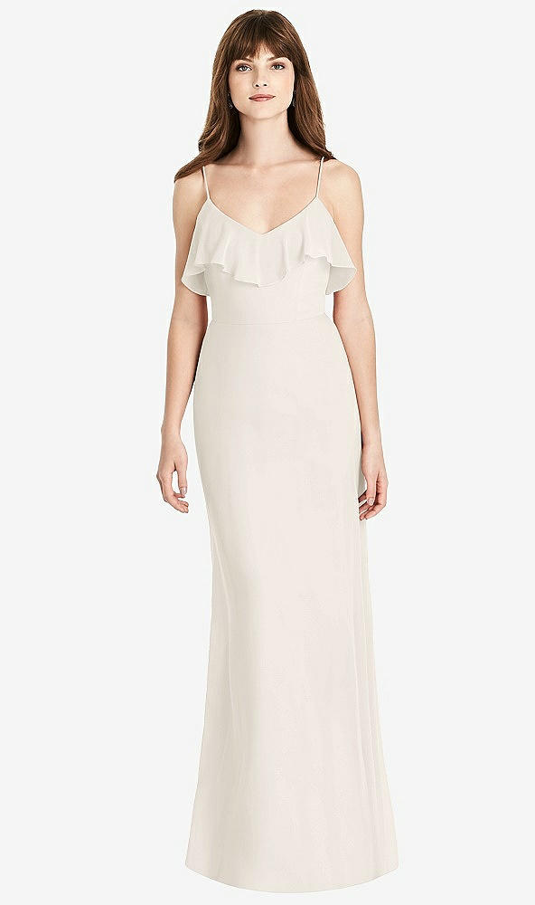 Front View - Ivory Ruffle-Trimmed Backless Maxi Dress