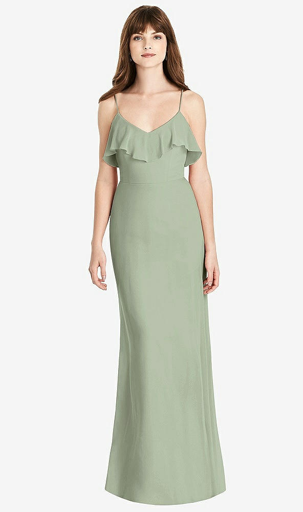 Front View - Sage Ruffle-Trimmed Backless Maxi Dress