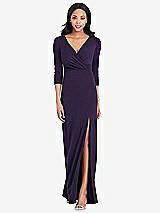 Front View Thumbnail - Concord 3/4 Sleeve V-Back Draped Wrap Maxi Dress - Yara