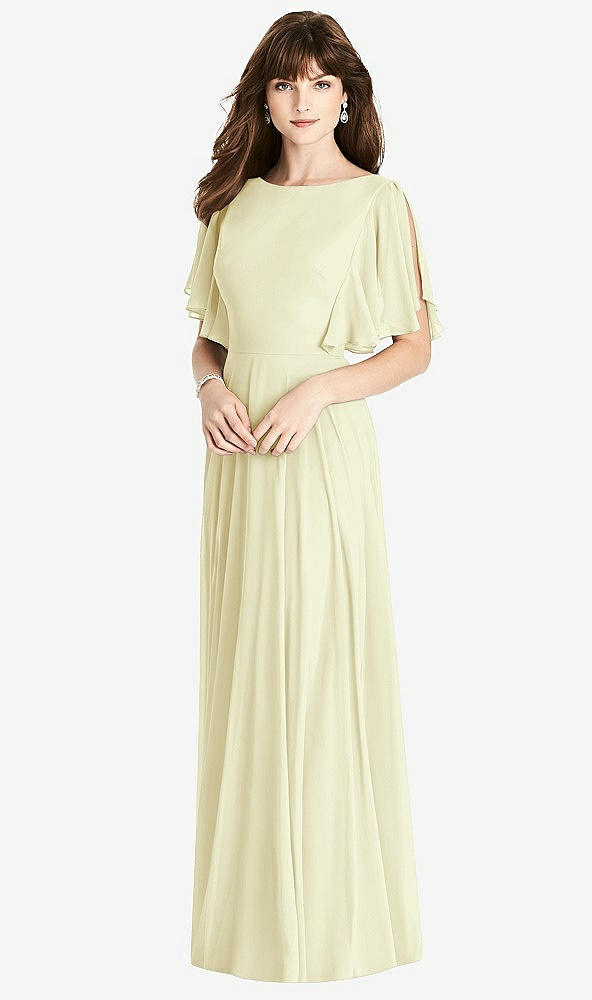 Back View - Butter Yellow Split Sleeve Backless Maxi Dress - Lila
