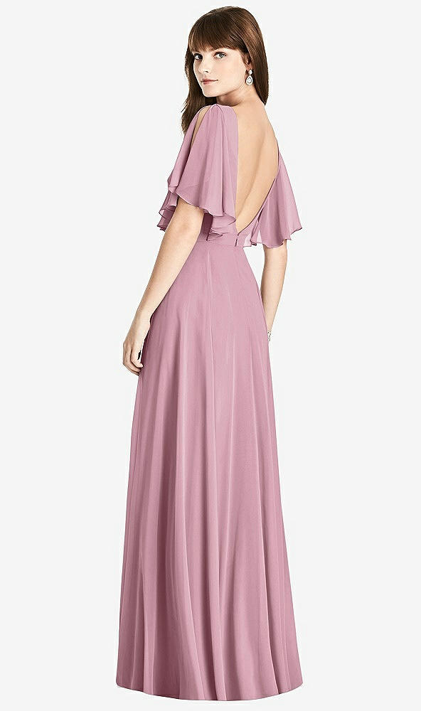 Front View - Dusty Pink Split Sleeve Backless Maxi Dress - Lila