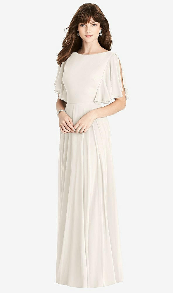 Back View - Ivory Split Sleeve Backless Maxi Dress - Lila