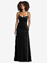 Front View Thumbnail - Black Bustier Velvet Maxi Dress with Pockets