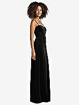 Side View Thumbnail - Black Bustier Velvet Maxi Dress with Pockets