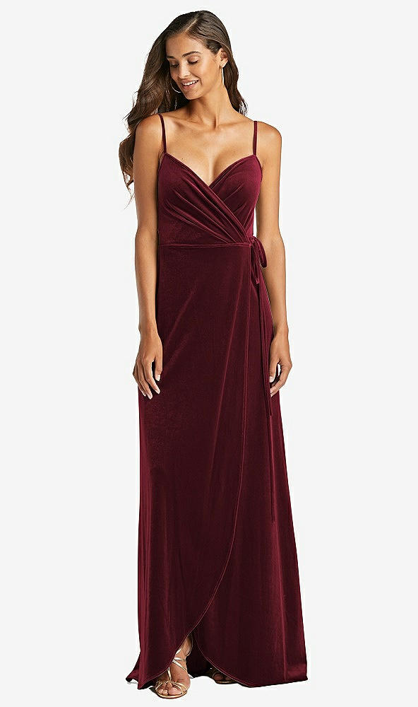 Front View - Cabernet Velvet Wrap Maxi Dress with Pockets