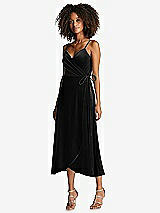 Front View Thumbnail - Black Velvet Midi Wrap Dress with Pockets