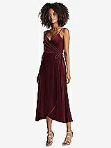 Front View Thumbnail - Cabernet Velvet Midi Wrap Dress with Pockets