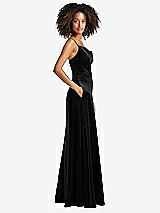 Side View Thumbnail - Black Cowl-Neck Velvet Maxi Dress with Pockets