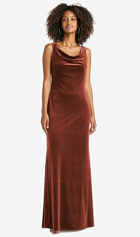 Front View - Auburn Moon Cowl-Neck Velvet Maxi Tank Dress - Priya