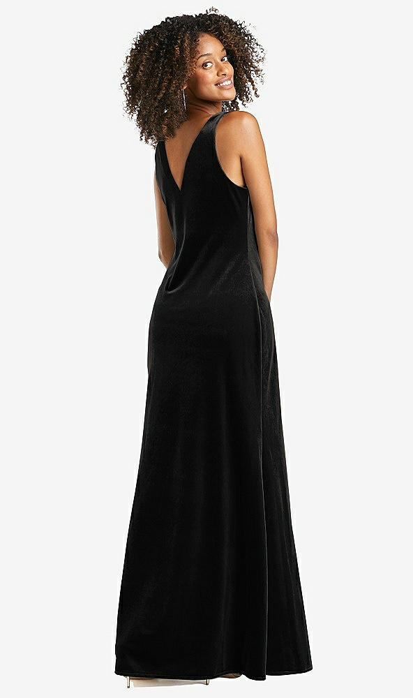 Back View - Black Cowl-Neck Velvet Maxi Tank Dress - Priya