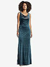 Front View Thumbnail - Dutch Blue Cowl-Neck Velvet Maxi Tank Dress - Priya