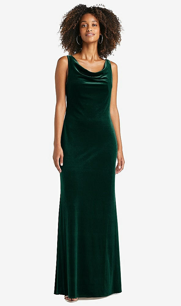 Front View - Evergreen Cowl-Neck Velvet Maxi Tank Dress - Priya