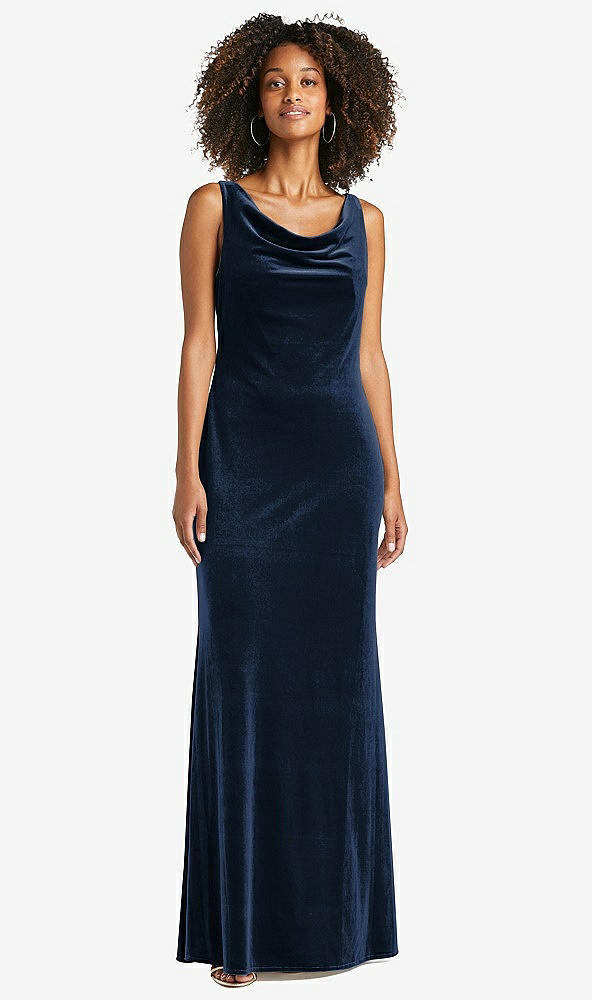 Front View - Midnight Navy Cowl-Neck Velvet Maxi Tank Dress - Priya