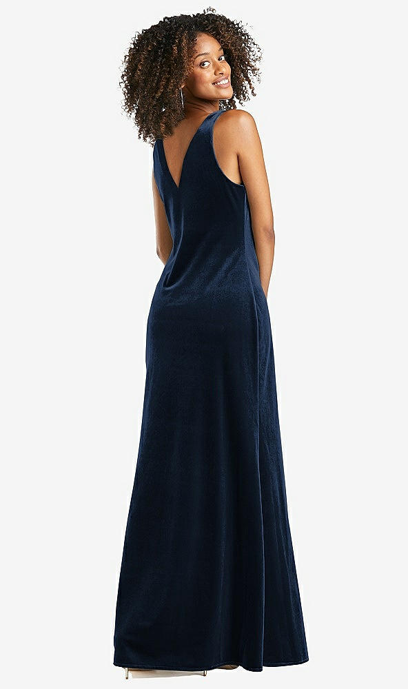 Back View - Midnight Navy Cowl-Neck Velvet Maxi Tank Dress - Priya