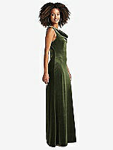 Side View Thumbnail - Olive Green Cowl-Neck Velvet Maxi Tank Dress - Priya