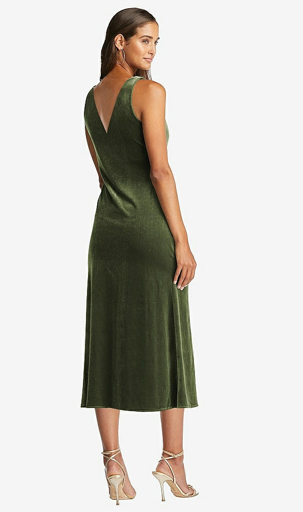 Back View - Olive Green Cowl-Neck Velvet Midi Tank Dress - Rowan