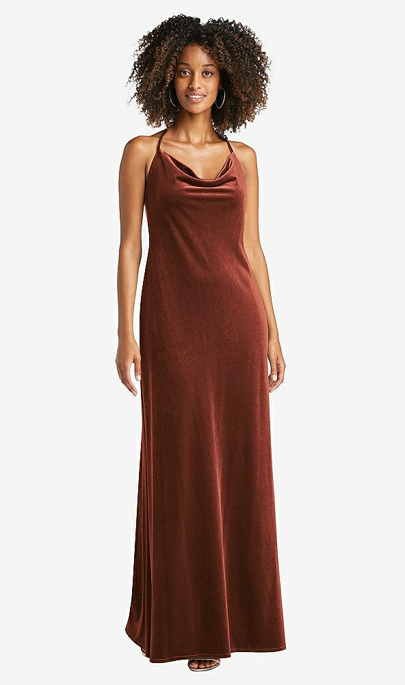 Front View - Auburn Moon Cowl-Neck Convertible Velvet Maxi Slip Dress - Sloan