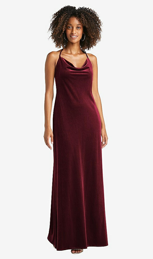 Front View - Cabernet Cowl-Neck Convertible Velvet Maxi Slip Dress - Sloan