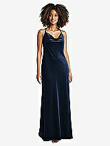 Front View Thumbnail - Midnight Navy Cowl-Neck Convertible Velvet Maxi Slip Dress - Sloan