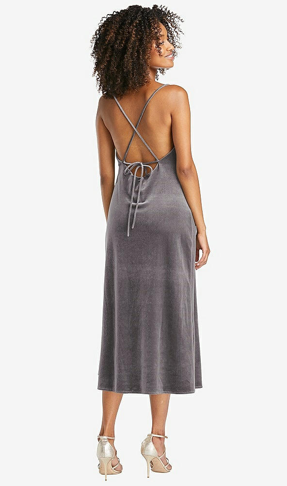 Back View - Caviar Gray Cowl-Neck Convertible Velvet Midi Slip Dress - Isa